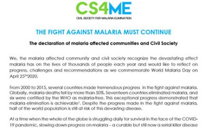 WORLD MALARIA DAY 2020 DECLARATION