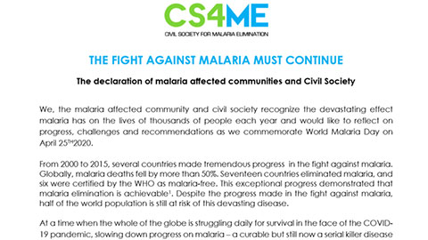 WORLD MALARIA DAY 2020 DECLARATION